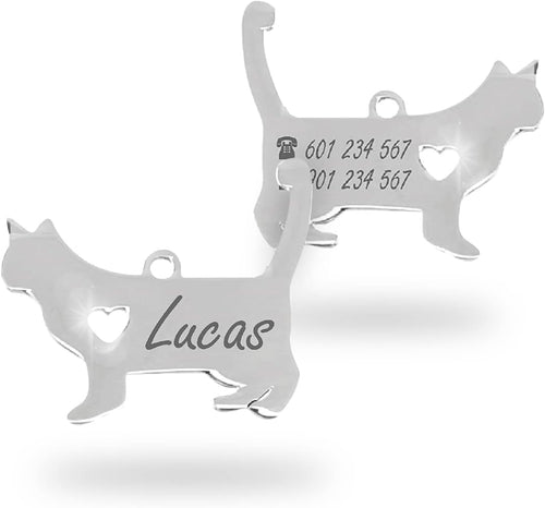 Chapa para Perro y Gato Personalizada - Ideal para Grabar su Nombre y tu Contacto - Placa Identificativa Hecha de Acero Inoxidable - Forma de Gato - Regalos Market