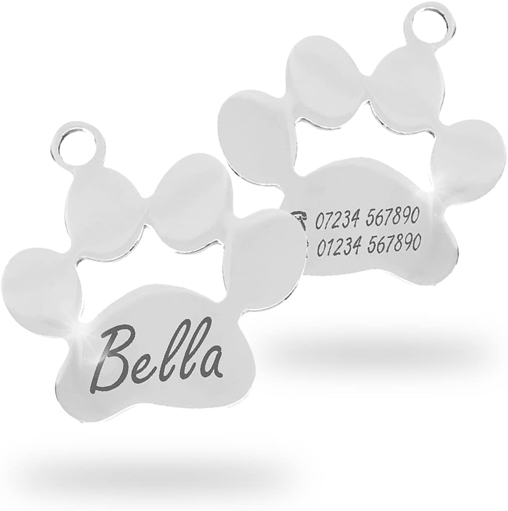 Ibera gifts - Hundemarke mit Gravur, personalisiert, in Form einer Pfote aus Edelstahl, 25x28 mm