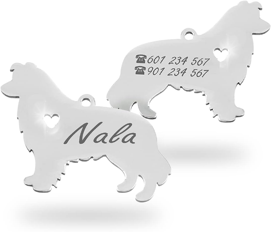 Chapa para Perro y Gato Personalizada - Ideal para Grabar su Nombre y tu Contacto - Placa Identificativa Hecha de Acero Inoxidable - Forma de Shetland - Regalos Market