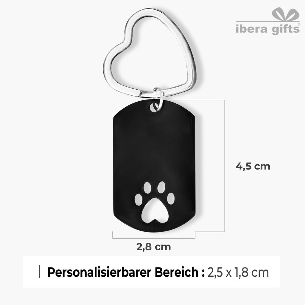 ibera gifts - Schlüsselanhänger Pfote personalisiert aus Edelstahl - Personalisiert Pfoten Schlüsselanhänger mit Gravur, Geschenk Tierliebhaber