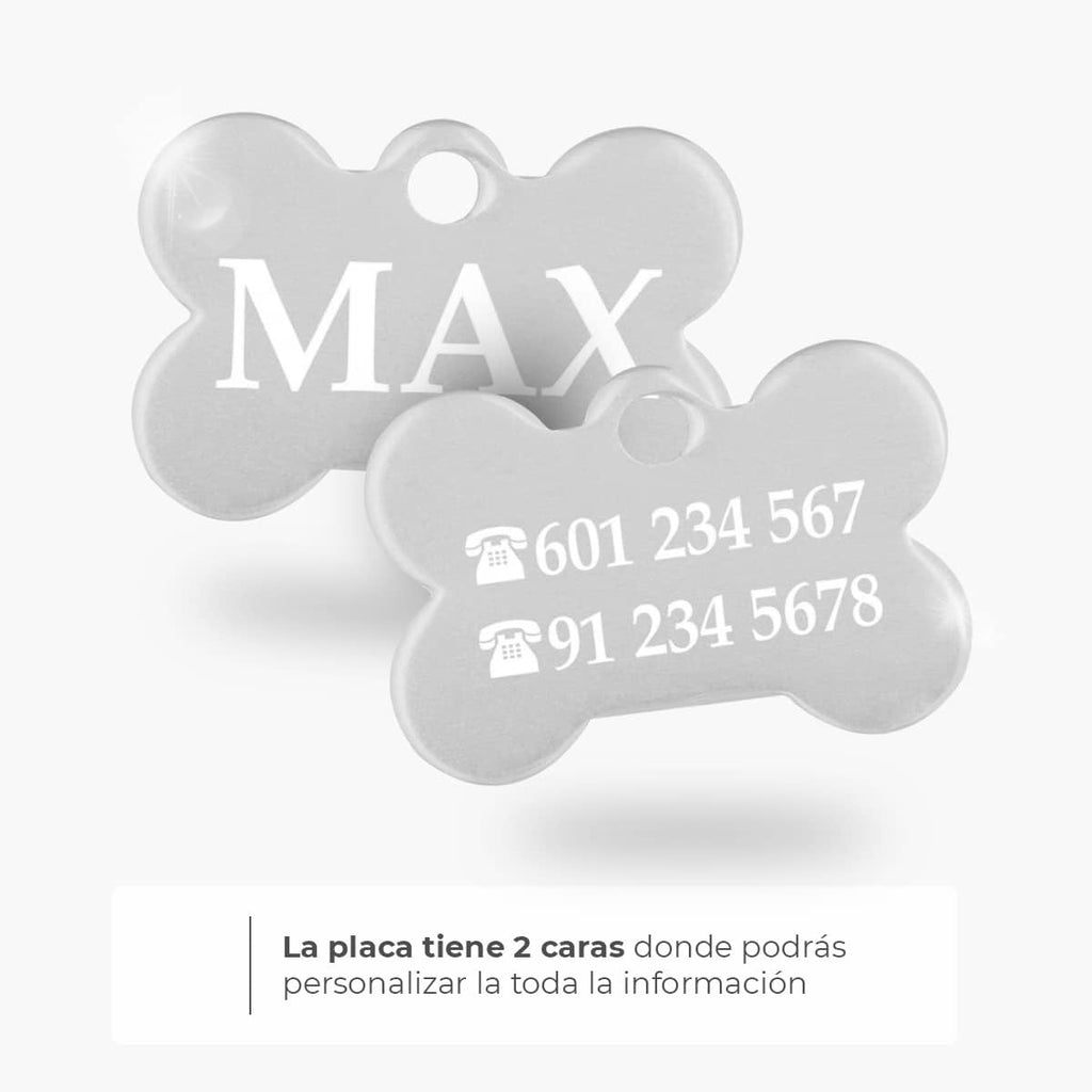 Ibera Gifts - Chapa Perro Grabada en Forma de Hueso, Placa Perro Personalizada para Perros y Gatos Muy Pequeños o Cachorros, Tamaño 22 x 15 mm, Chapa Identificativa Perro y Gato (Plateada)
