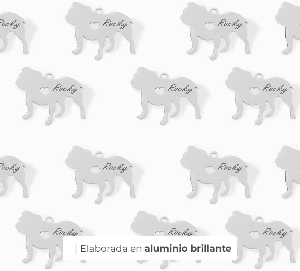 Chapa para Perro y Gato Personalizada - Ideal para Grabar su Nombre y tu Contacto - Placa Identificativa Hecha de Acero Inoxidable - Forma de Bulldog - Regalos Market