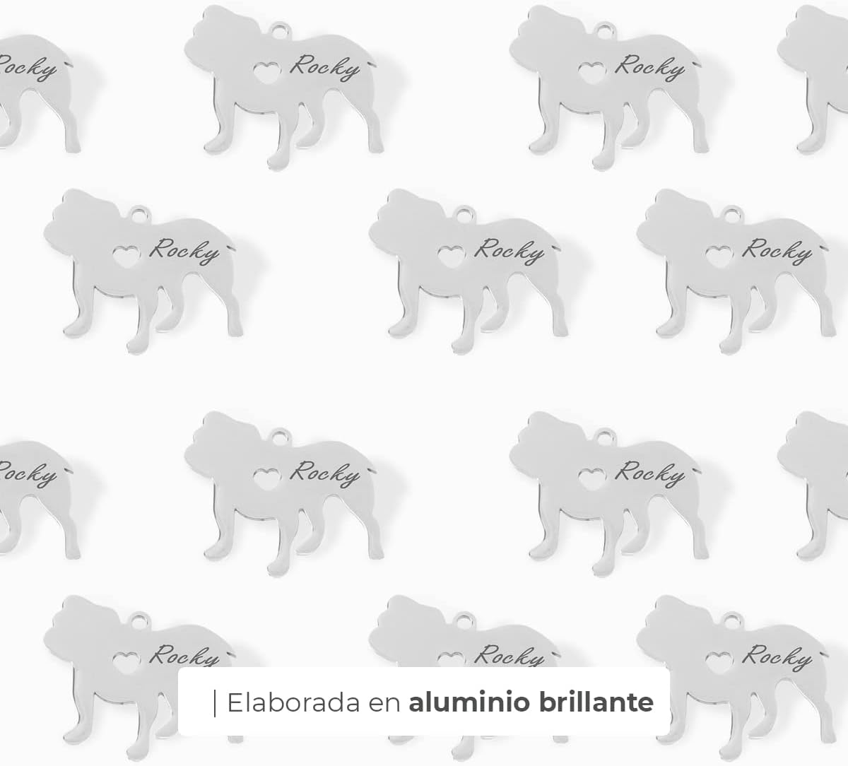 Chapa para Perro y Gato Personalizada - Ideal para Grabar su Nombre y tu Contacto - Placa Identificativa Hecha de Acero Inoxidable - Forma de Bulldog - Regalos Market