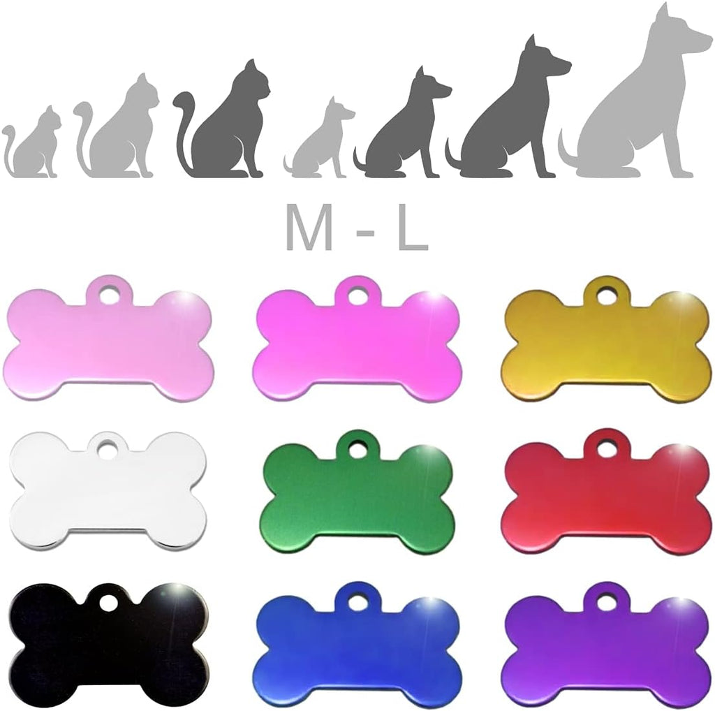 Ibera Gifts - Chapa Perro Grabada en Forma de Hueso, Placa Perro Personalizada para Perros y Gatos Medianos y Grandes, Tamaño 40 x 26 mm, Chapa Identificativa Perro y Gato (Negra)