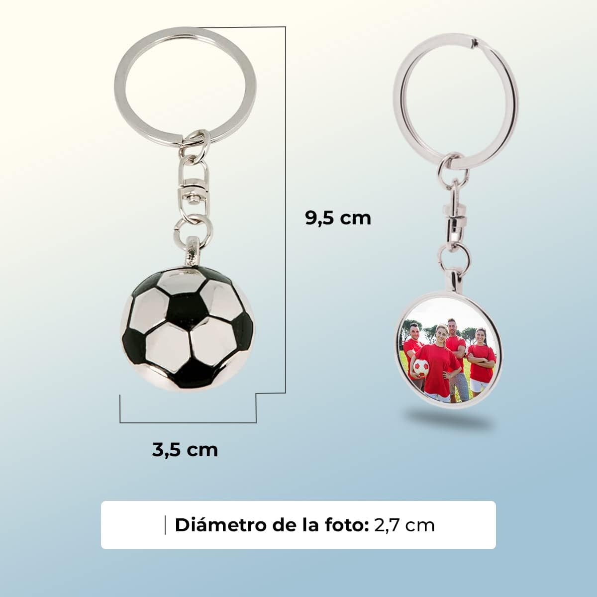 ibera gifts - Foto Llavero personalizado En Forma de pelota de futbol - Regalos originales personalizados Mujer, Hombre, Parejas, Novios, Amiga, Papa, Dia de Padre, Grabado con Imagen