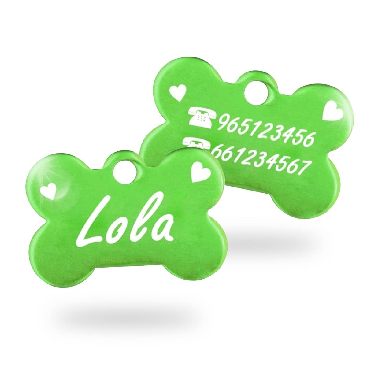 Ibera Gifts - Chapa Perro Grabada en Forma de Hueso, Placa Perro Personalizada para Perros y Gatos Muy Pequeños o Cachorros, Tamaño 22 x 15 mm, Chapa Identificativa Perro y Gato (Plateada)