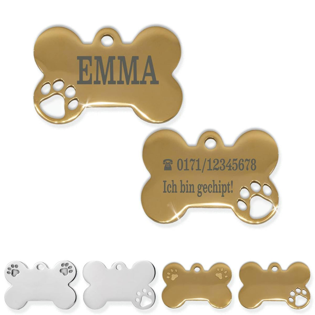 Ibera gifts - Hundemarke Mit Gravur - Personalisierte Hundemarke Für Mittelgroße Bis Große Hunde - Edelstahl 37 x 23 mm - Hundeanhänger Mit Gravur - Mit Strasssteinen (Silber/Strass/Pfote)