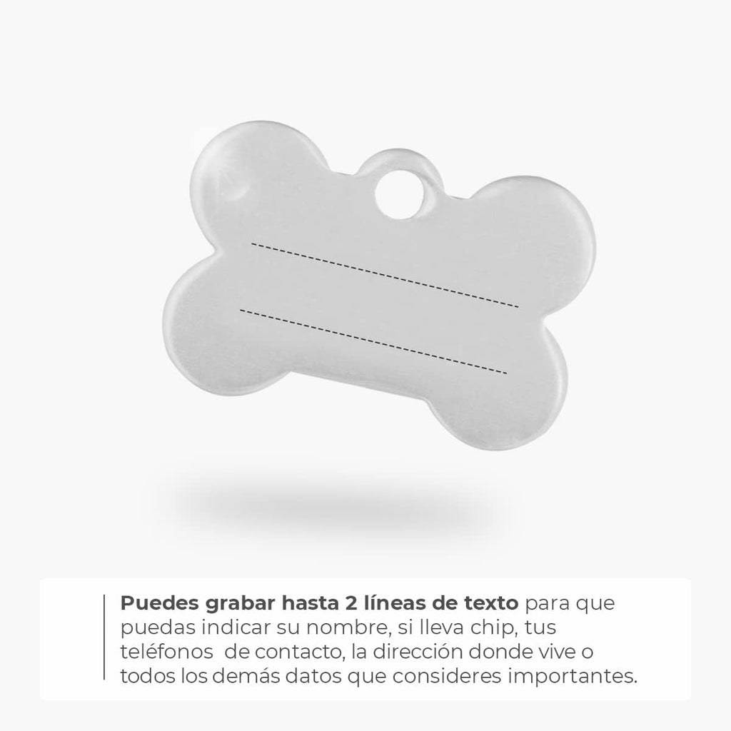Ibera Gifts - Chapa Perro Grabada en Forma de Hueso, Placa Perro Personalizada para Perros y Gatos Muy Pequeños o Cachorros, Tamaño 22 x 15 mm, Chapa Identificativa Perro y Gato (Plateada)