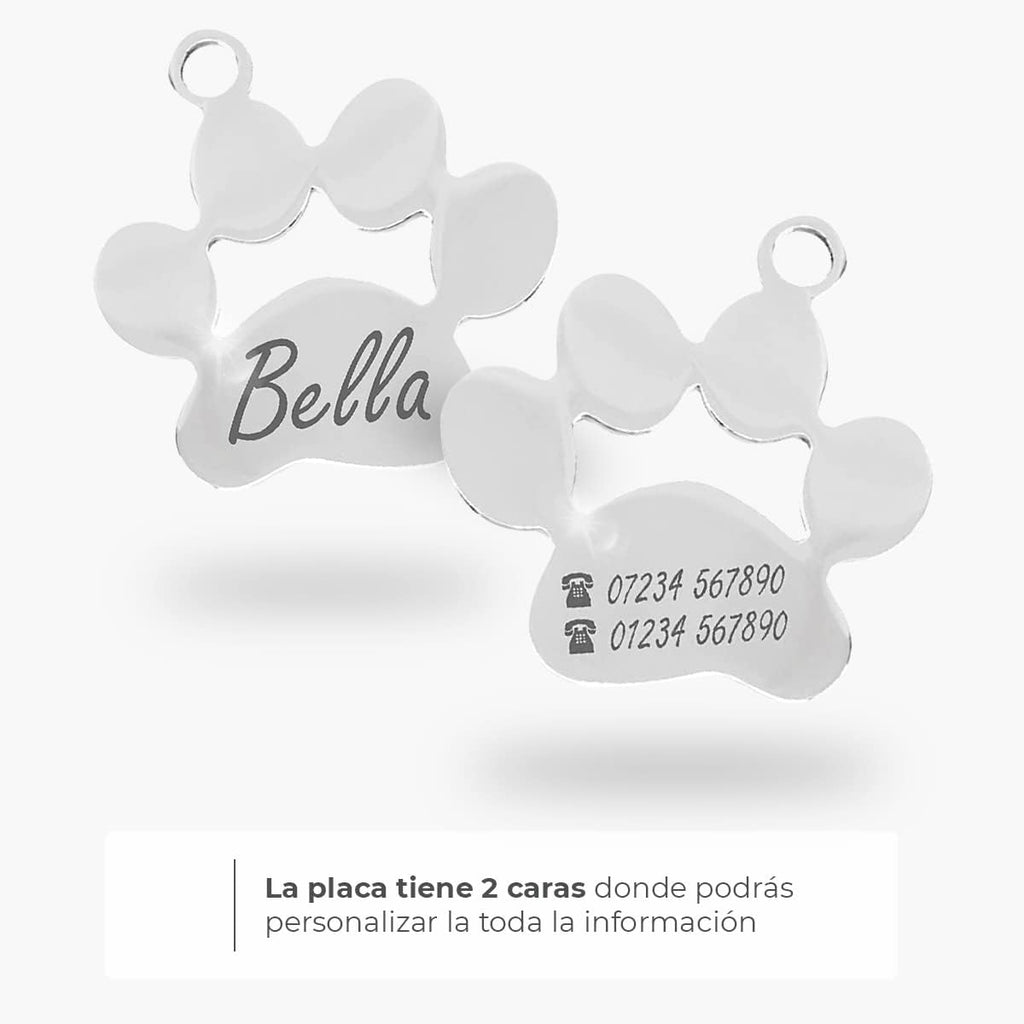 Ibera gifts - Hundemarke mit Gravur, personalisiert, in Form einer Pfote aus Edelstahl, 25x28 mm