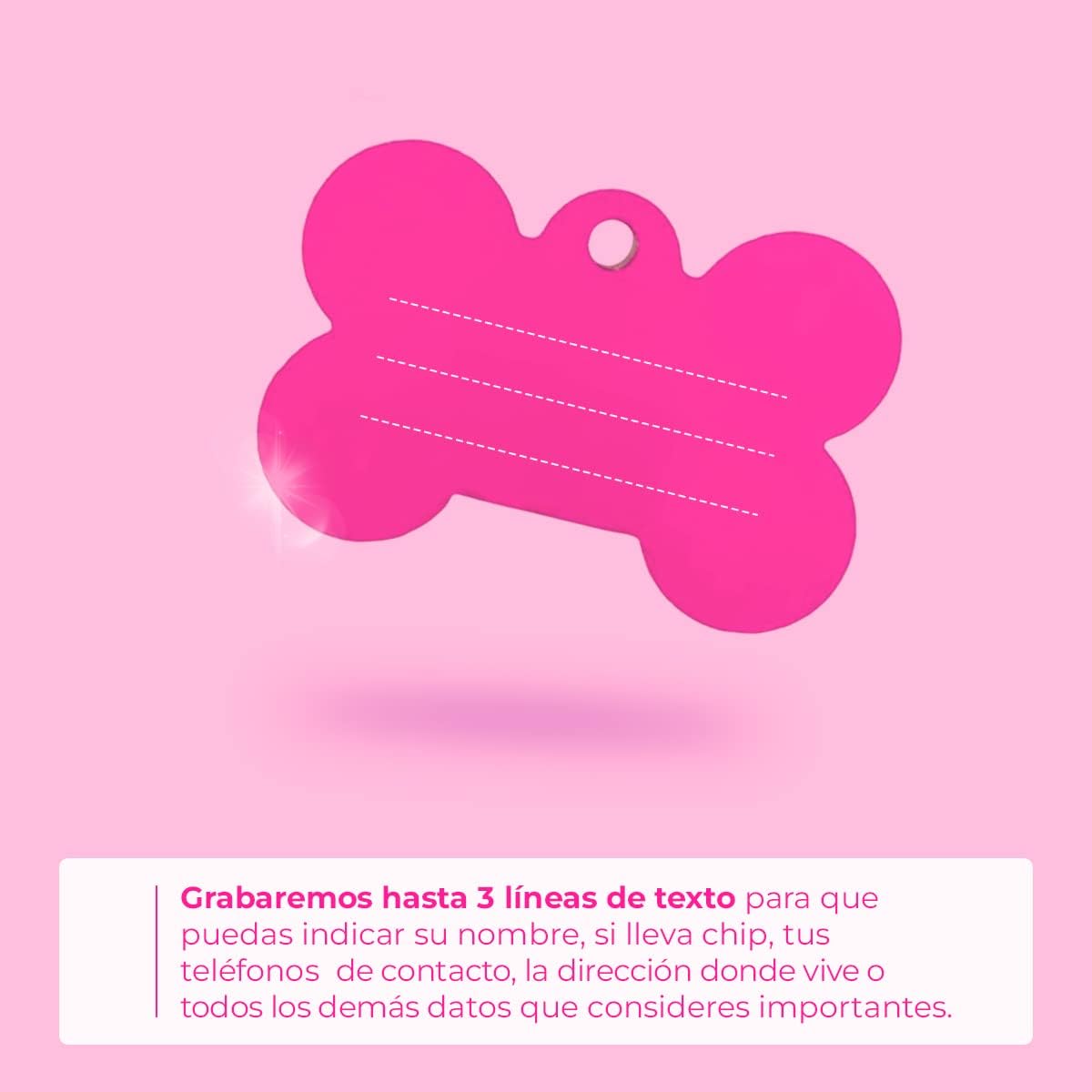 Ibera Gifts - Chapa Perro Grabada en Forma de Hueso con Pedrería, Placa Perro Personalizada para Perros y Gatos Medianos a Grandes, Tamaño 40 x 27 mm, Chapa Identificativa Perro y Gato (Fucsia)