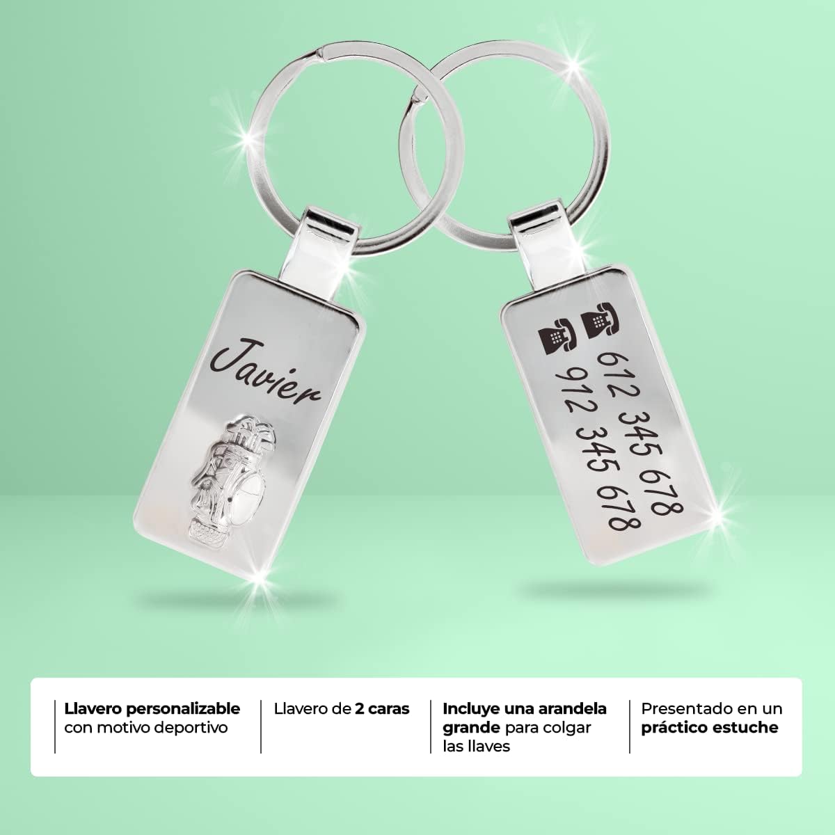 Llavero personalizado de Golf - Regalos originales personalizados Mujer, Hombre, Parejas, Novios, Amiga, Papa, Dia de Padre - Grabado con Nombre Mensaje, Llaveros originales personalizados