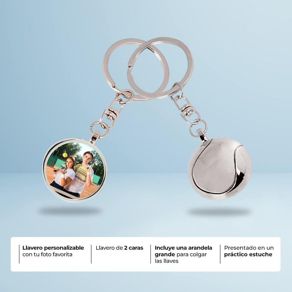 ibera gifts - Foto Llavero personalizado En Forma de pelota Tenis/Padel - Regalos originales personalizados para Mujer Hombre Parejas Novios Papa Dia del Padre - Grabado con Imagen