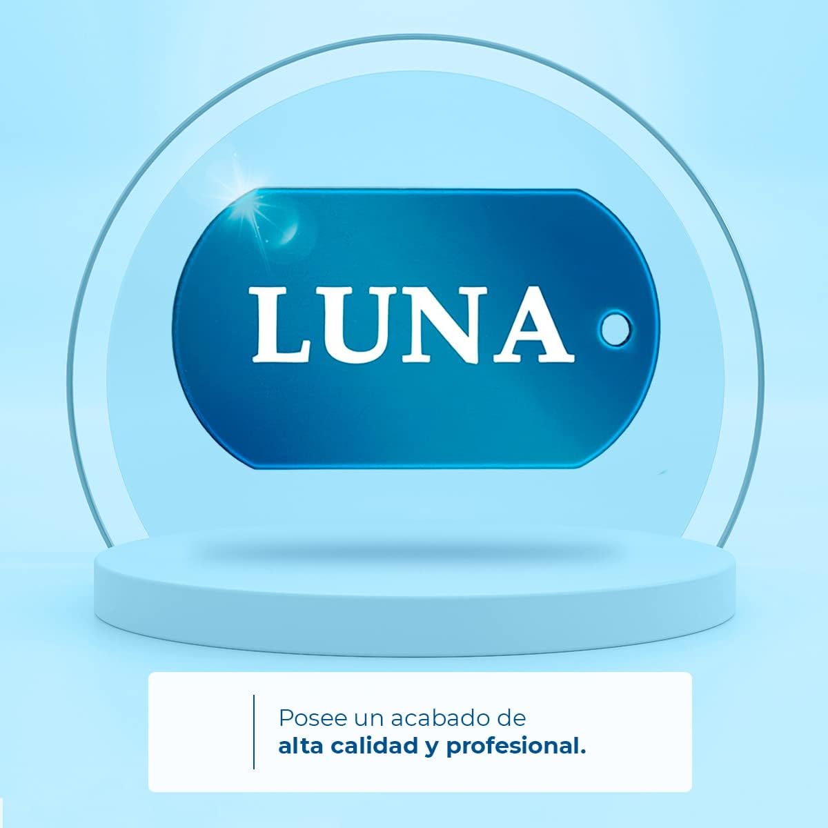 Ibera Gifts - Chapa Perro Grabada en Forma de Chapa Militar, Placa Perro Personalizada para Perros y Gatos Medianos a Muy Grandes, Tamaño 53 x 28 mm, Chapa Identificativa Perro y Gato (Azul)