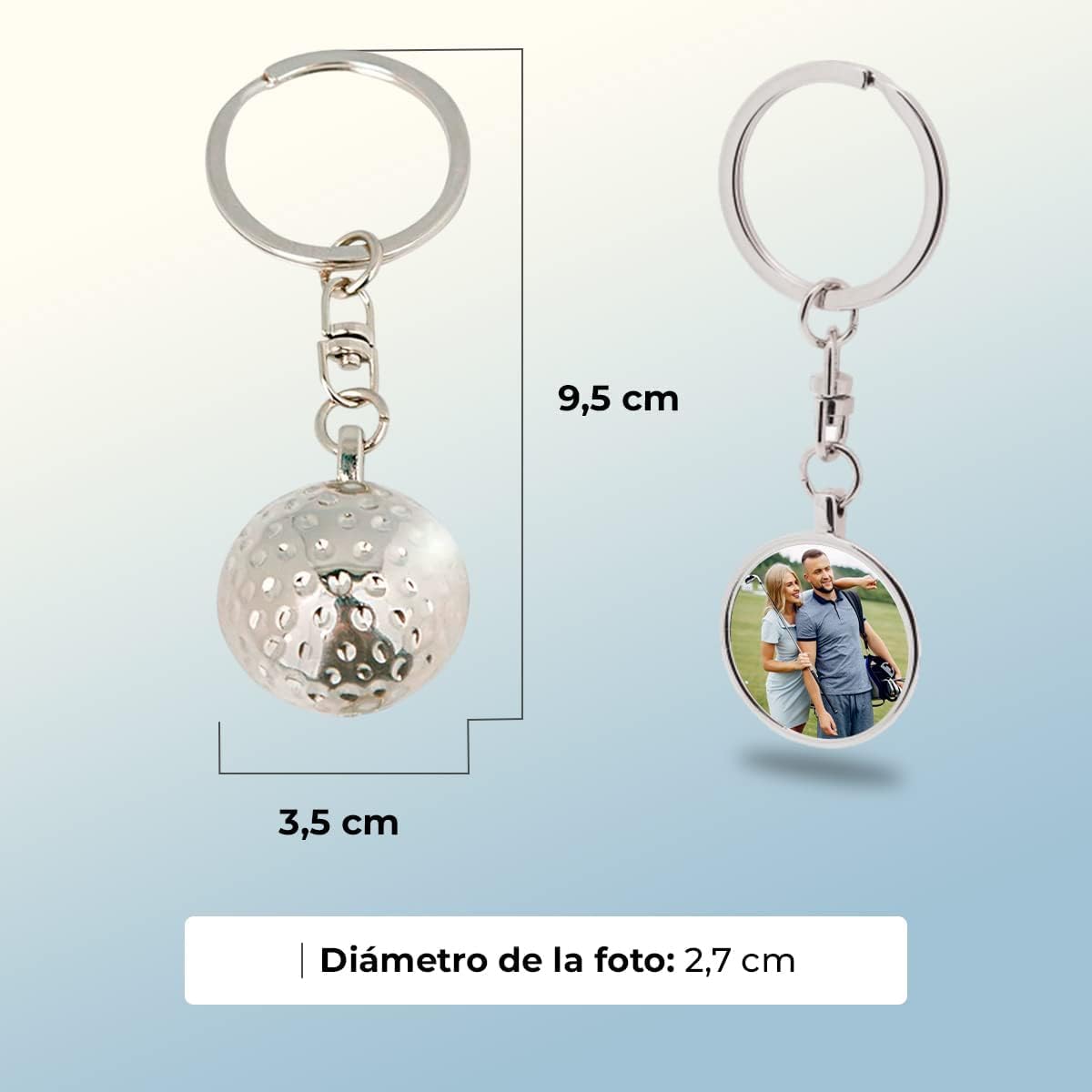ibera gifts - Foto Llavero personalizado Bola de Golf - Regalos originales personalizados Mujer Hombre Parejas Novios Papa Dia de Padre - Grabado con Imagen Mensaje