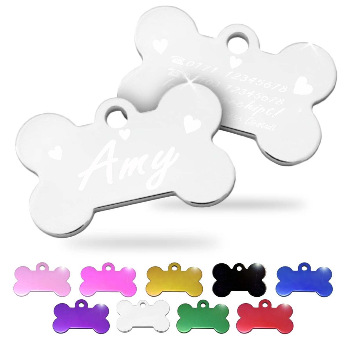 Ibera gifts - Hundemarke mit Gravur und personalisierte Hundemarke in Knochenform für mittelgroße bis große Hunde und Katzen (Silber, Keine Zeichnung)