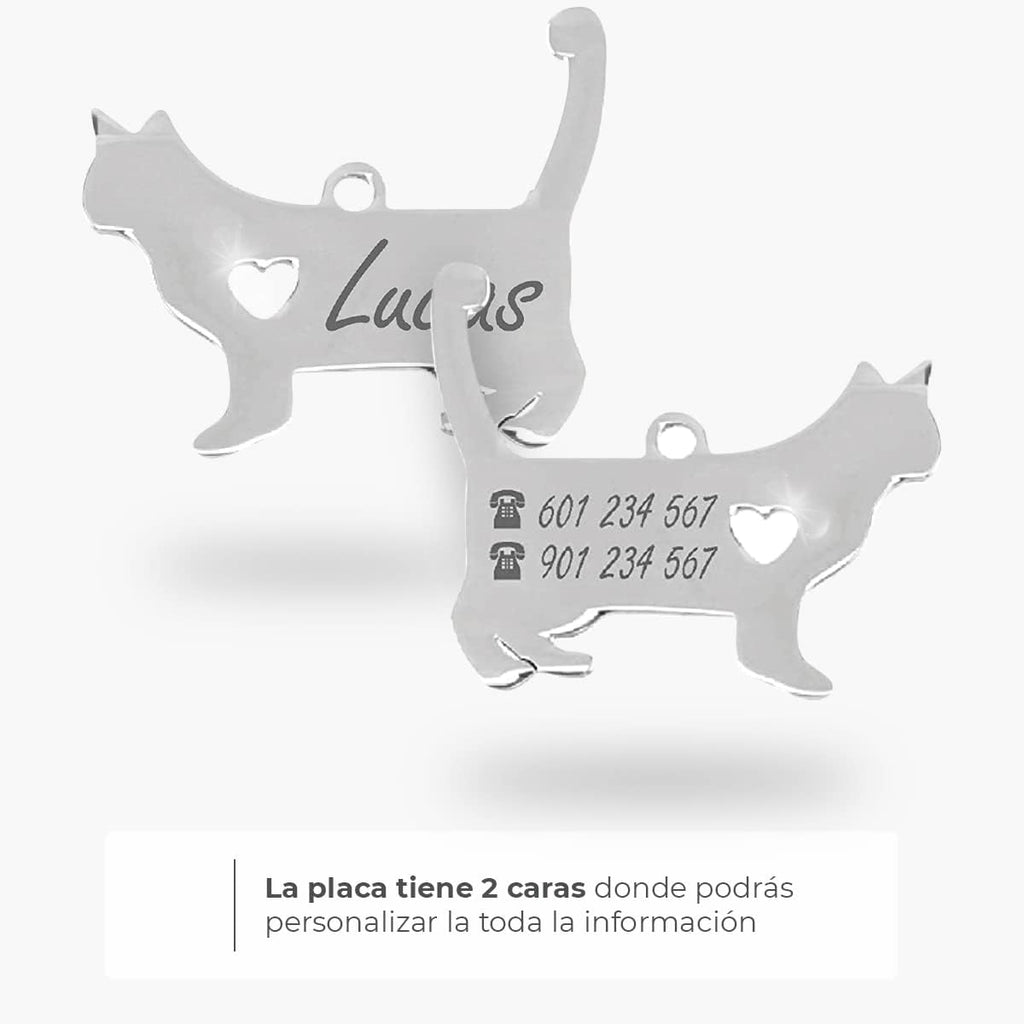 Chapa para Perro y Gato Personalizada - Ideal para Grabar su Nombre y tu Contacto - Placa Identificativa Hecha de Acero Inoxidable - Forma de Gato - Regalos Market