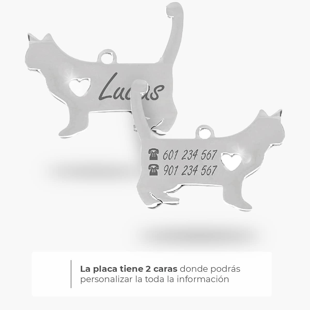 Chapa para Perro y Gato Personalizada - Ideal para Grabar su Nombre y tu Contacto - Placa Identificativa Hecha de Acero Inoxidable - Forma de Gato - Regalos Market