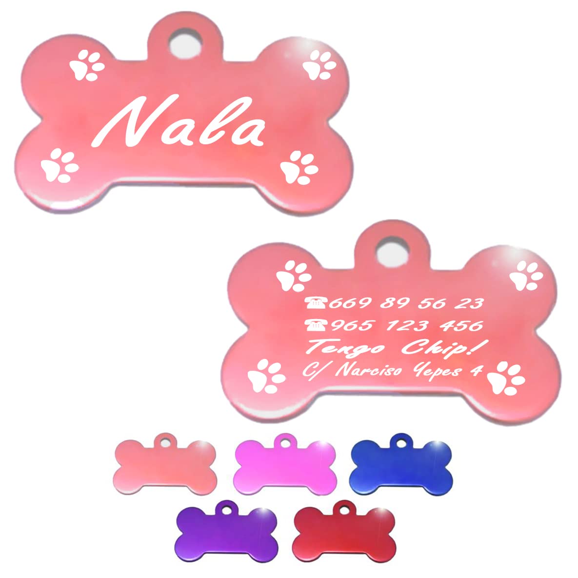 Ibera Gifts - Chapa Perro Grabada en Forma de Hueso con Dibujo de Patas, Placa Perro Personalizada para Perros y Gatos Grandes a Muy Grandes, XL, Chapa Identificativa Perro y Gato (Azul)