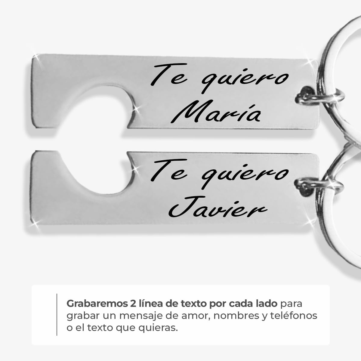 2 Llaveros Personalizados Corazón - Regalos originales personalizados Mujer, Hombre, Parejas, Novios, Amiga, Papa, Dia de Padre - Grabado con Nombre, Mensaje, Letras o Frases, Llaveros originales