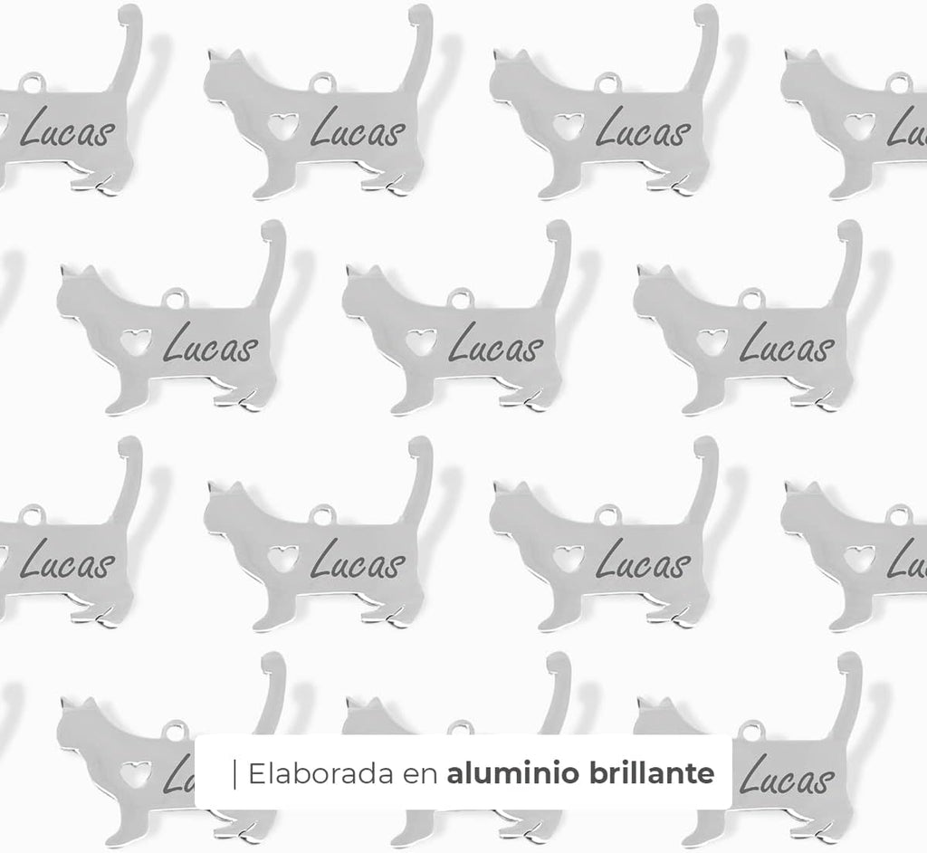 Chapa para Perro y Gato Personalizada - Ideal para Grabar su Nombre y tu Contacto - Placa Identificativa Hecha de Acero Inoxidable - Forma de Gato - Regalos Market