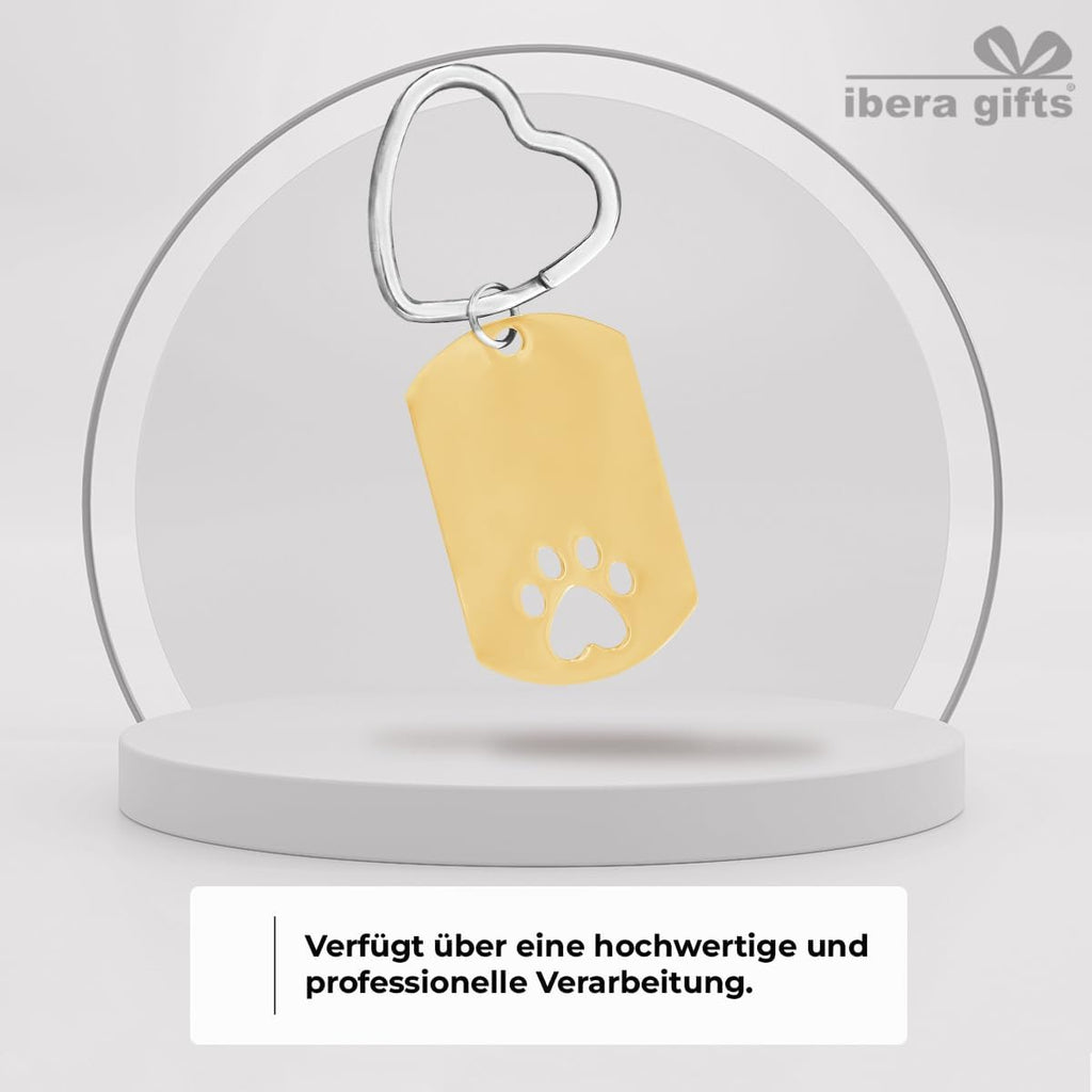 ibera gifts - Schlüsselanhänger Pfote personalisiert aus Edelstahl - Personalisiert Pfoten Schlüsselanhänger mit Gravur, Geschenk Tierliebhaber