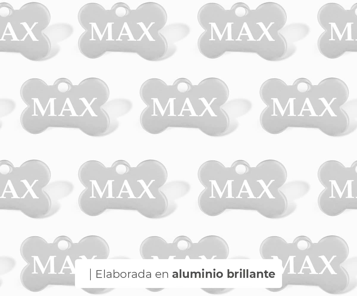 Ibera Gifts - Chapa Perro Grabada en Forma de Hueso, Placa Perro Personalizada para Perros y Gatos Muy Pequeños o Cachorros, Tamaño 22 x 15 mm, Chapa Identificativa Perro y Gato (Plateada)