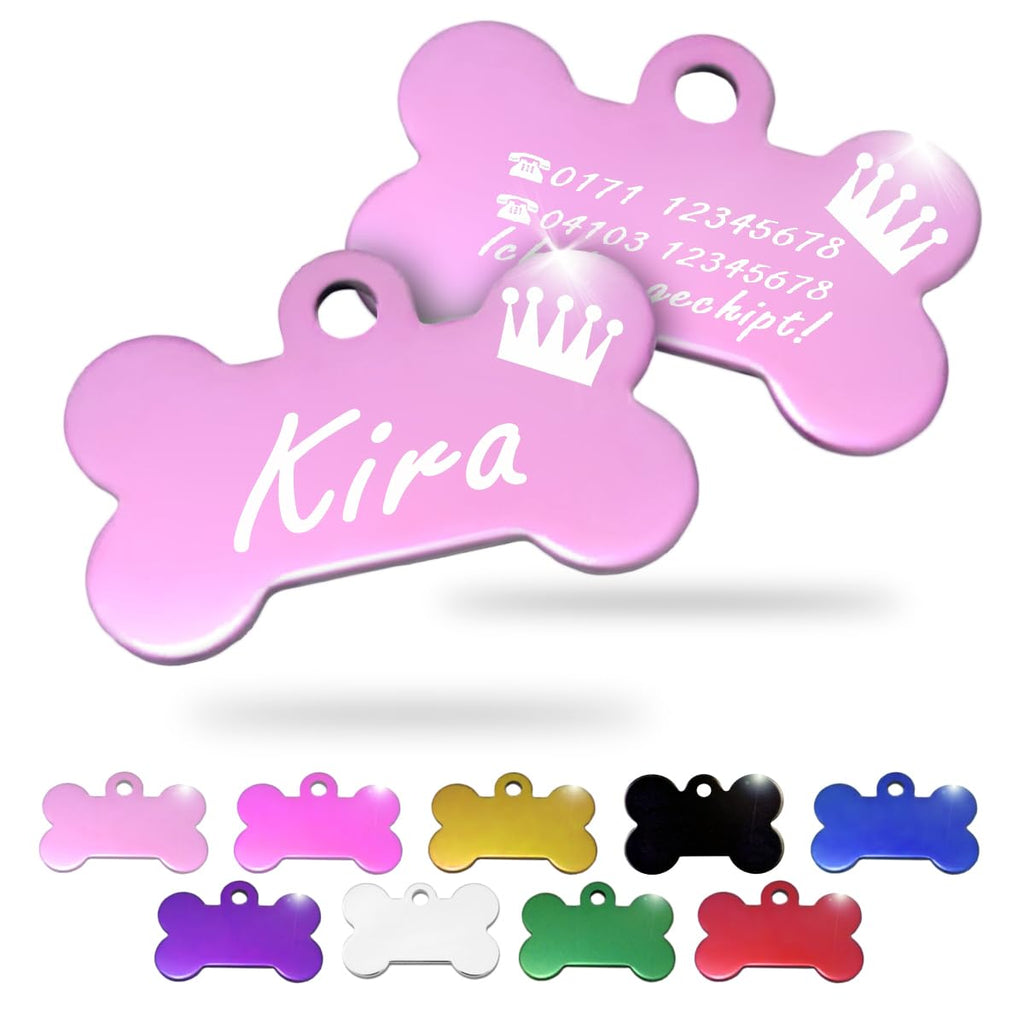 Ibera gifts - Hundemarke mit Gravur und personalisierte Hundemarke in Knochenform für kleine bis mittelgroße Hunde und Katzen (Rot, Keine Zeichnung)