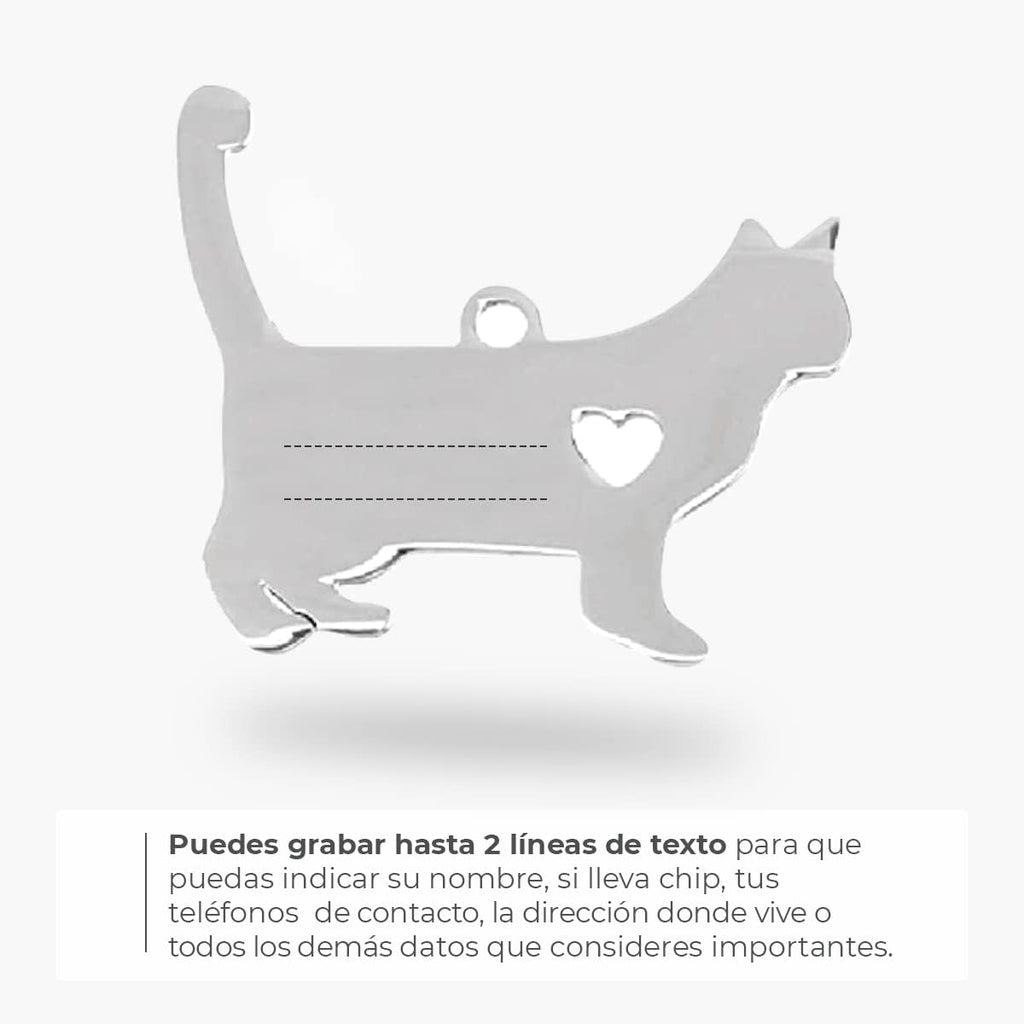 Chapa para Perro y Gato Personalizada - Ideal para Grabar su Nombre y tu Contacto - Placa Identificativa Hecha de Acero Inoxidable - Forma de Gato - Regalos Market