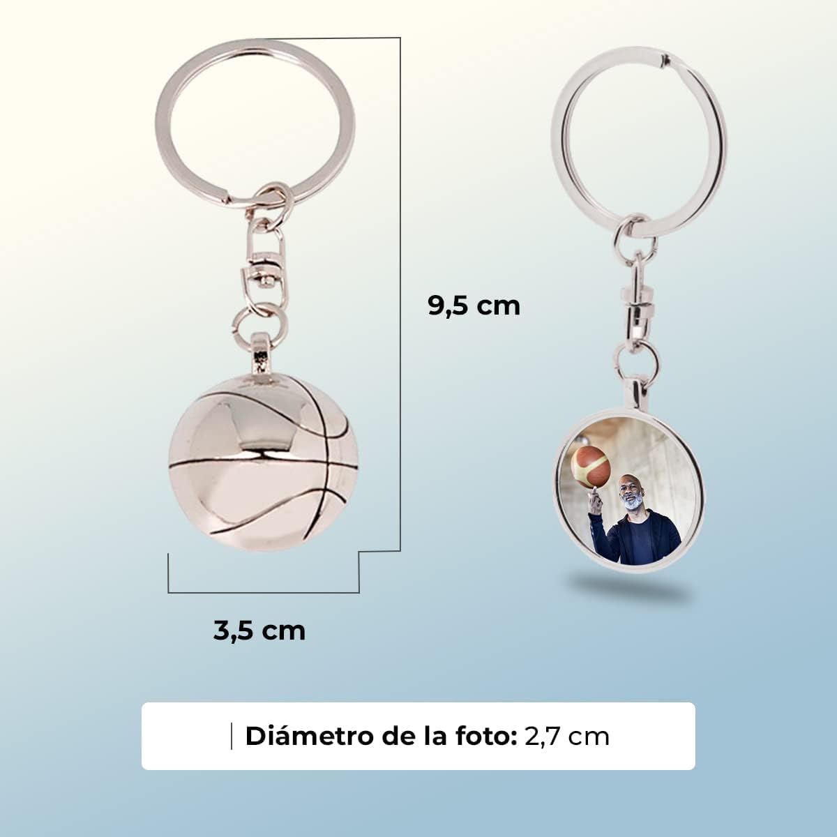 Ibera gifts - Foto Llavero personalizado En Forma de pelota Baloncesto - Regalos originales personalizados para Mujer Hombre Parejas Novios Papa Dia del Padre - Grabado con Imagen