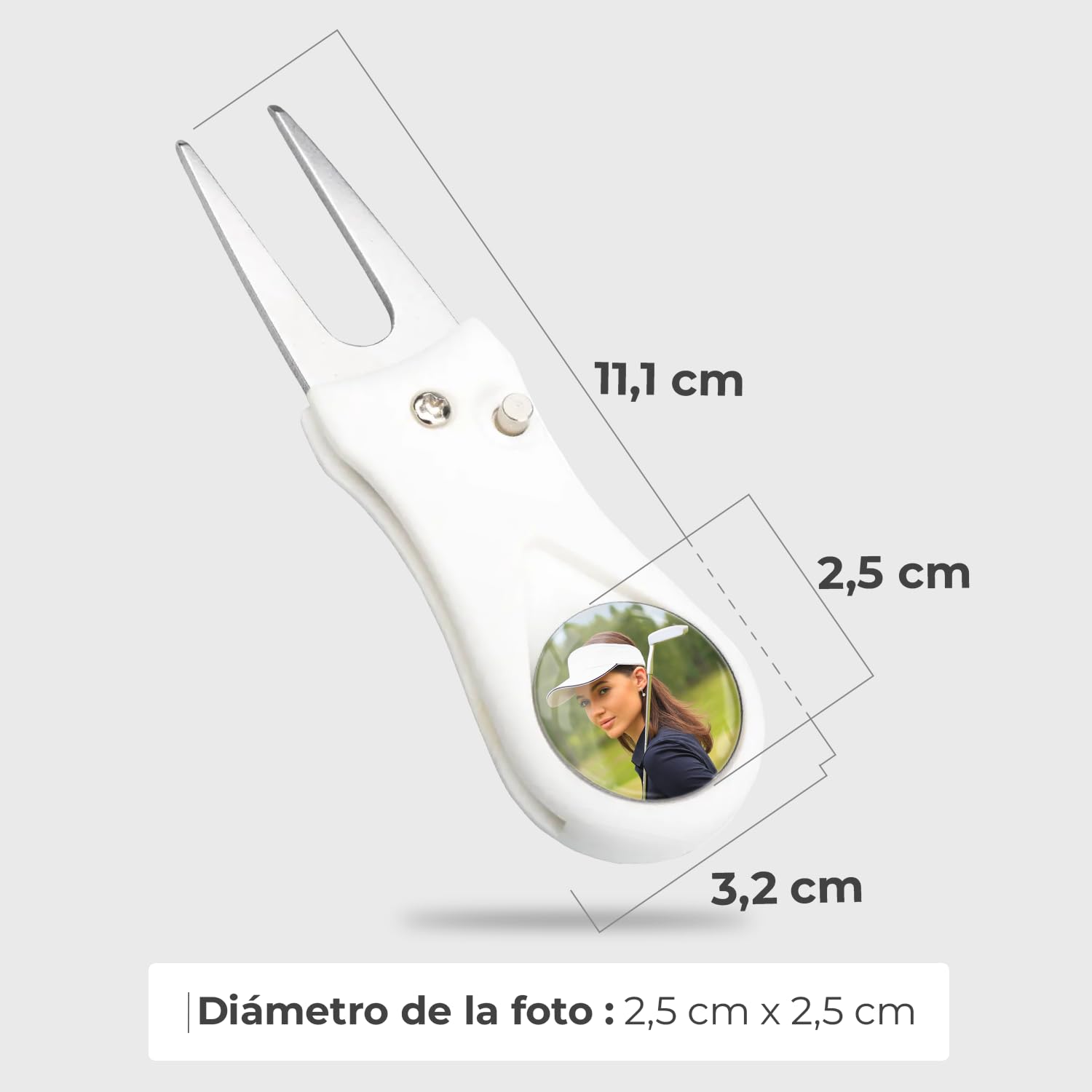 Arreglapiques de Golf con Marcador Magnetico Bolas Personalizado con Foto - Regalos para golfistas - Divot Tool, Pitch Fork, Accesorios arregla piques Repair pique repara green - Acabado Profesional