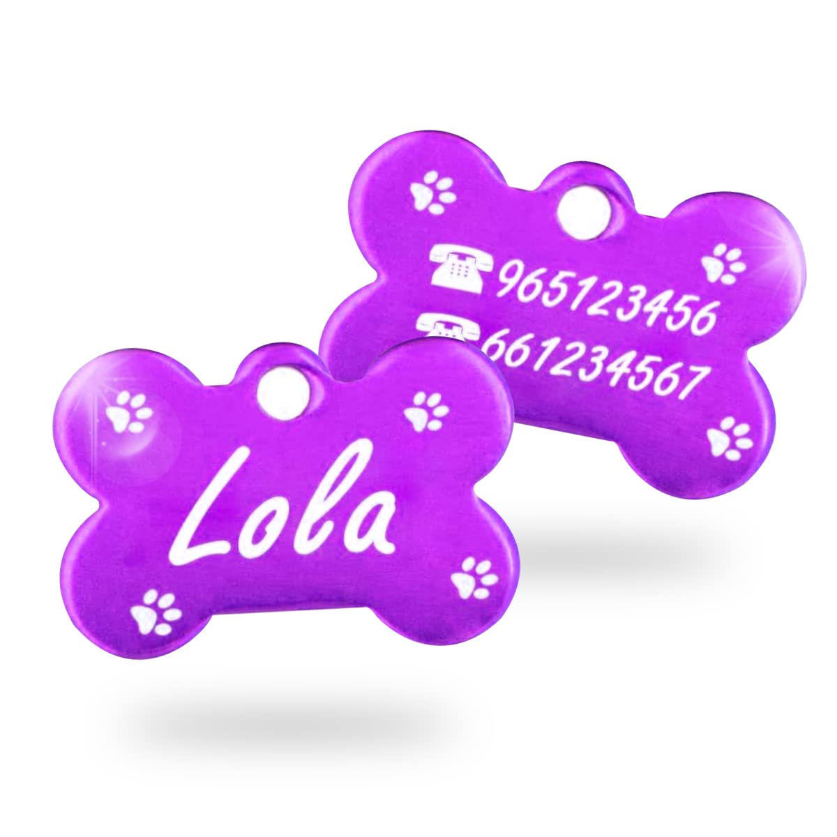 Ibera Gifts - Chapa Perro Grabada en Forma de Hueso, Placa Perro Personalizada para Perros y Gatos Muy Pequeños o Cachorros, Tamaño 22 x 15 mm, Chapa Identificativa Perro y Gato (Plateada)