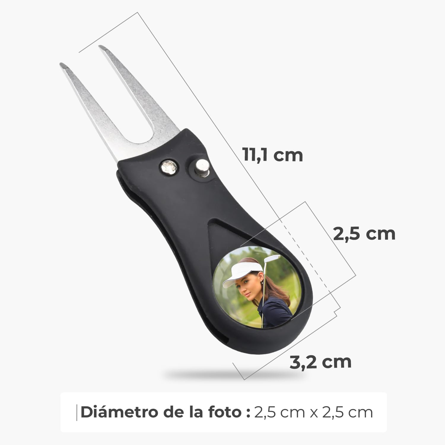Arreglapiques de Golf con Marcador Magnetico Bolas Personalizado con Foto - Regalos para golfistas - Divot Tool, Pitch Fork, Accesorios arregla piques Repair pique repara green - Acabado Profesional