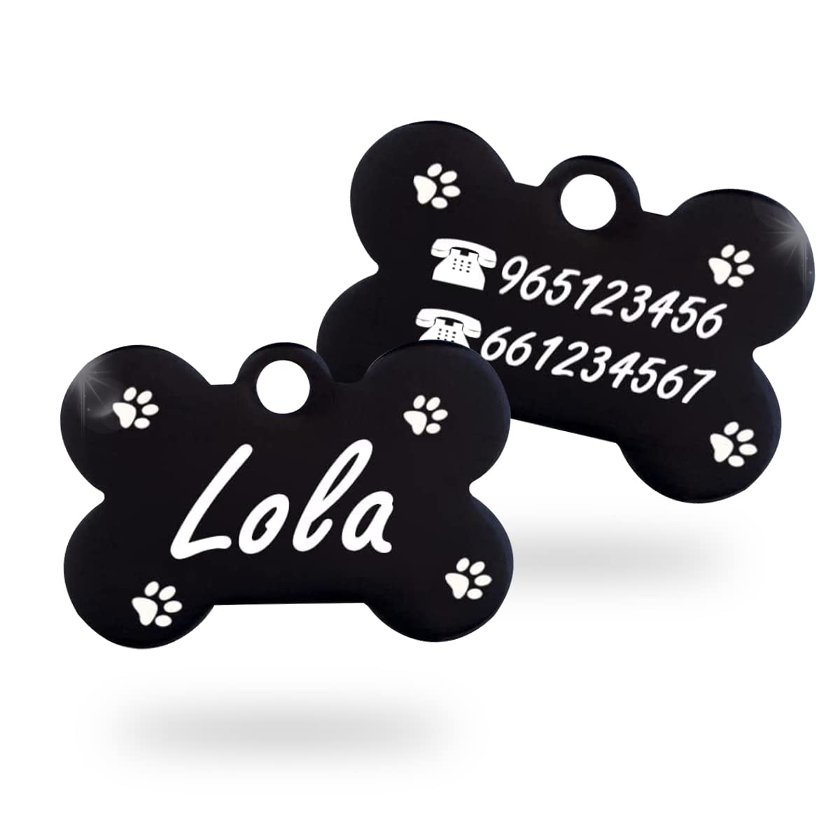 Ibera Gifts - Chapa Perro Grabada en Forma de Hueso, Placa Perro Personalizada para Perros y Gatos Muy Pequeños o Cachorros, Tamaño 22 x 15 mm, Chapa Identificativa Perro y Gato (Plateada)