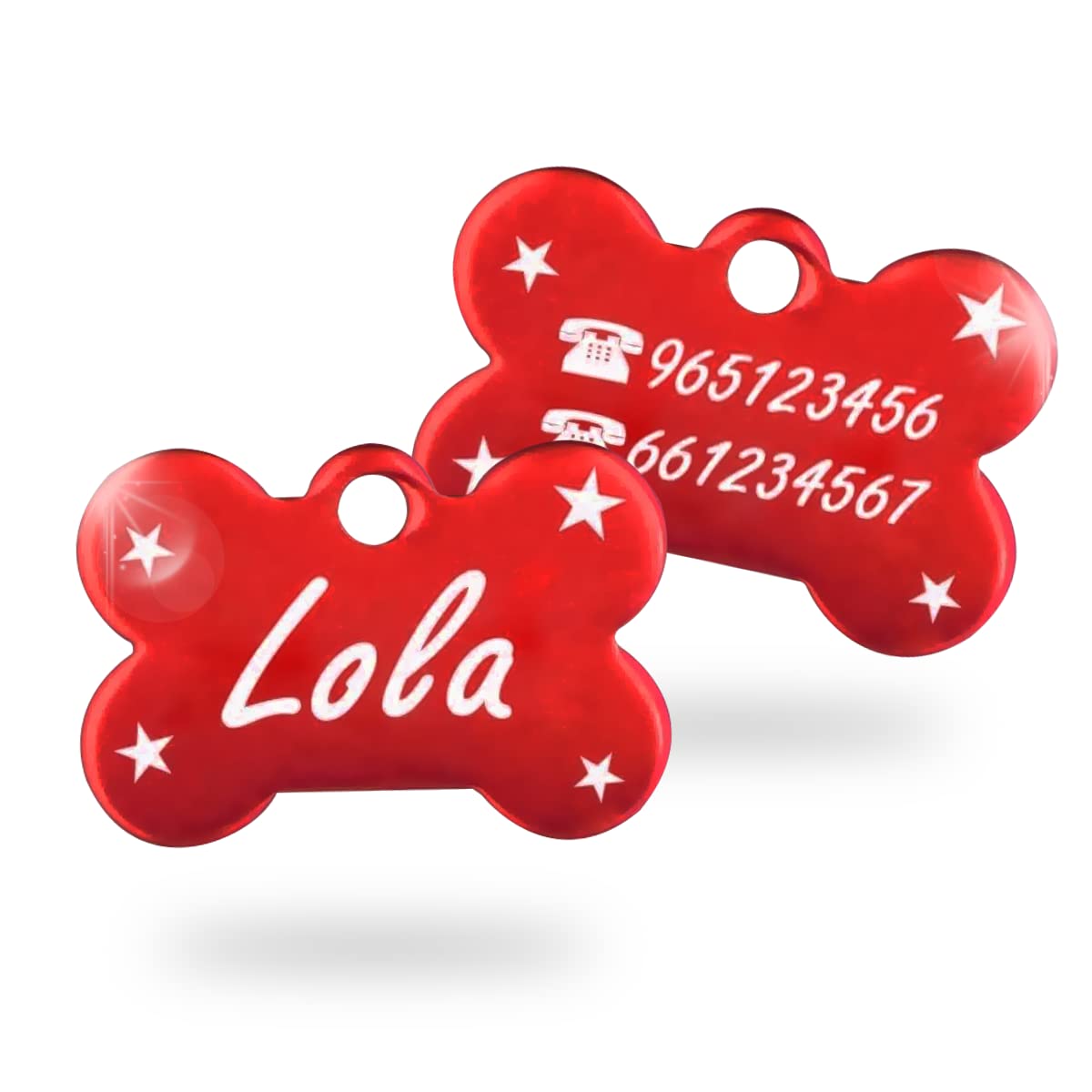 Ibera Gifts - Chapa Perro Grabada en Forma de Hueso, Placa Perro Personalizada para Perros y Gatos Muy Pequeños o Cachorros, Tamaño 22 x 15 mm, Chapa Identificativa Perro y Gato (Plateada)