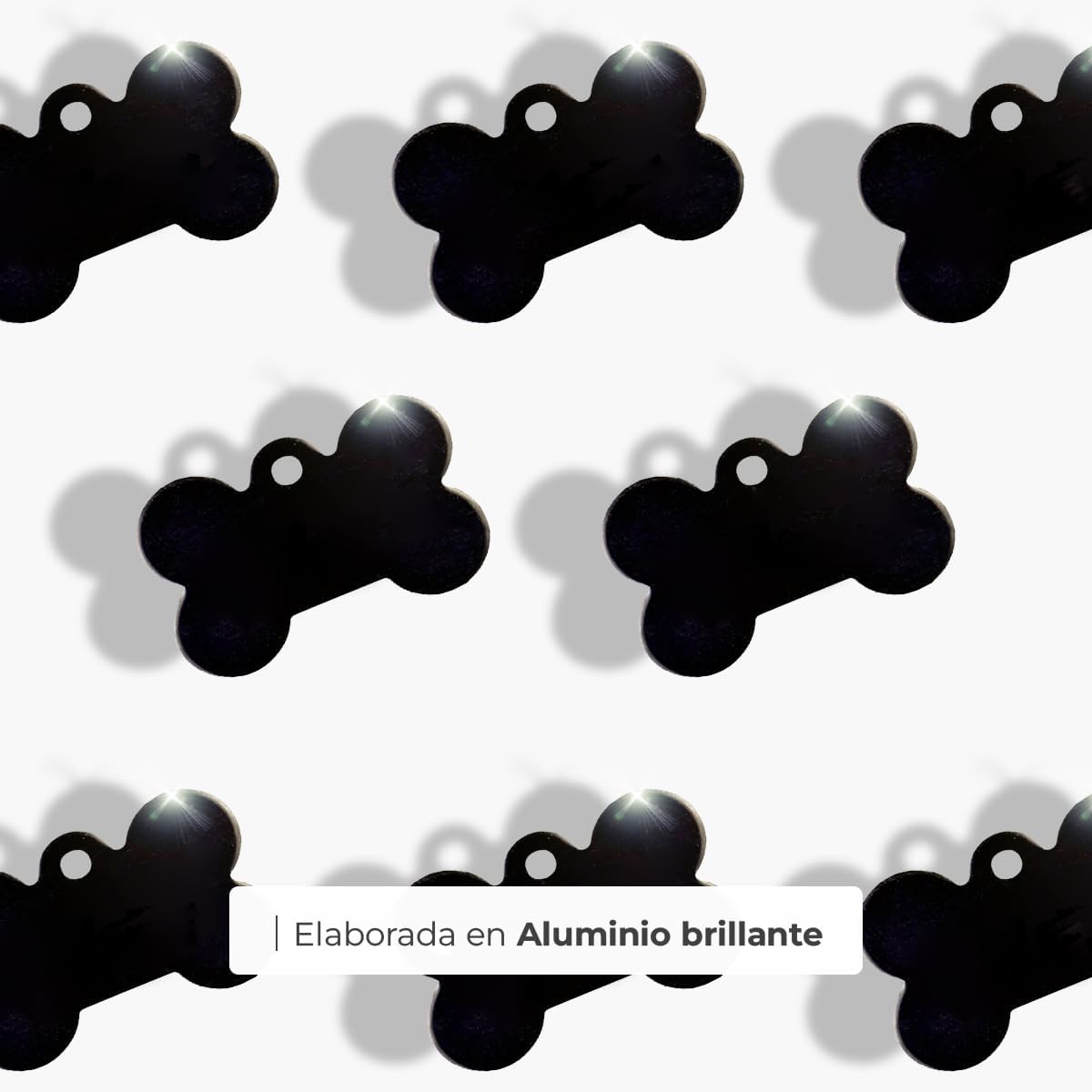 Ibera Gifts - Chapa Perro Grabada en Forma de Hueso, Placa Perro Personalizada para Perros y Gatos Medianos y Grandes, Tamaño 40 x 26 mm, Chapa Identificativa Perro y Gato (Negra)