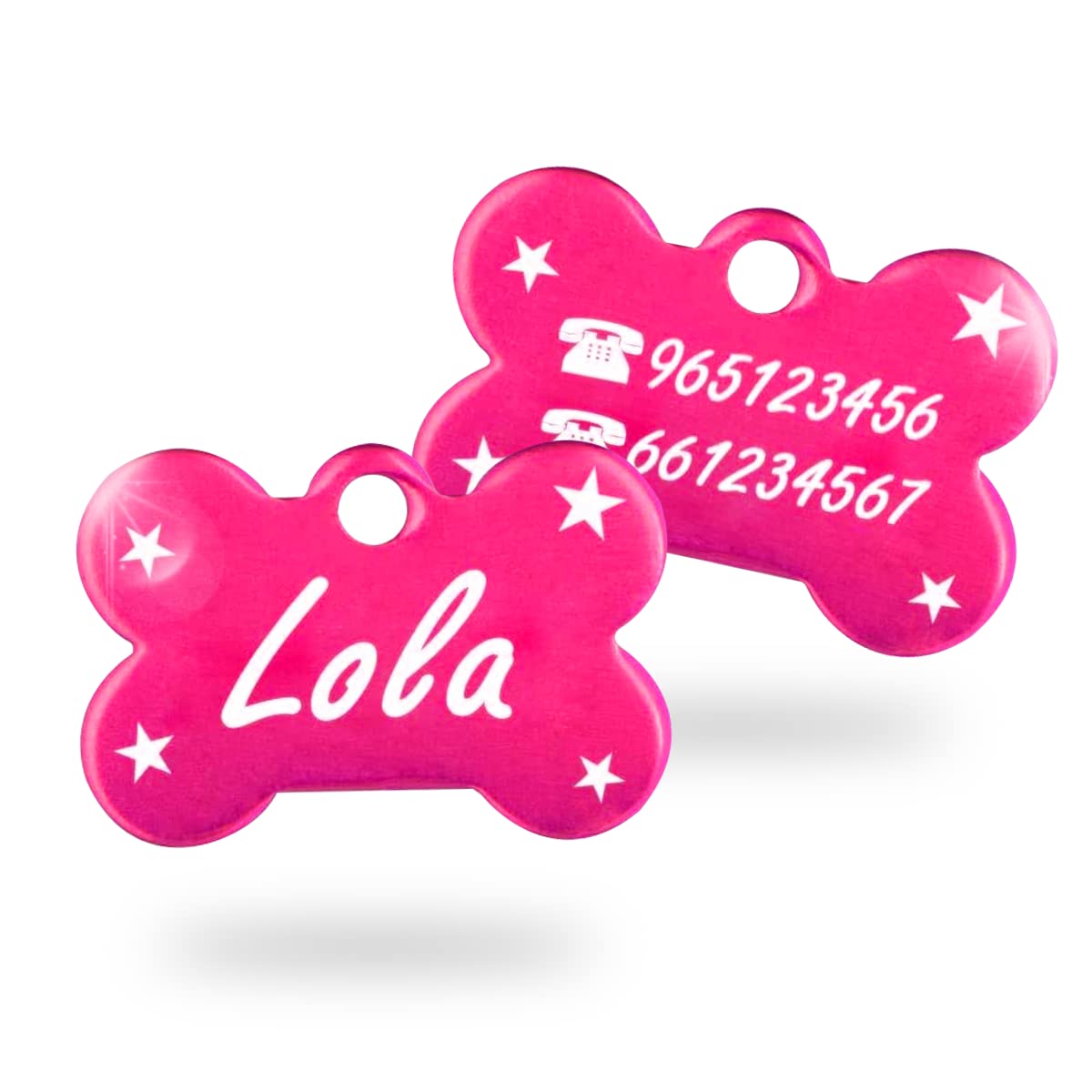 Ibera Gifts - Chapa Perro Grabada en Forma de Hueso, Placa Perro Personalizada para Perros y Gatos Muy Pequeños o Cachorros, Tamaño 22 x 15 mm, Chapa Identificativa Perro y Gato (Plateada)