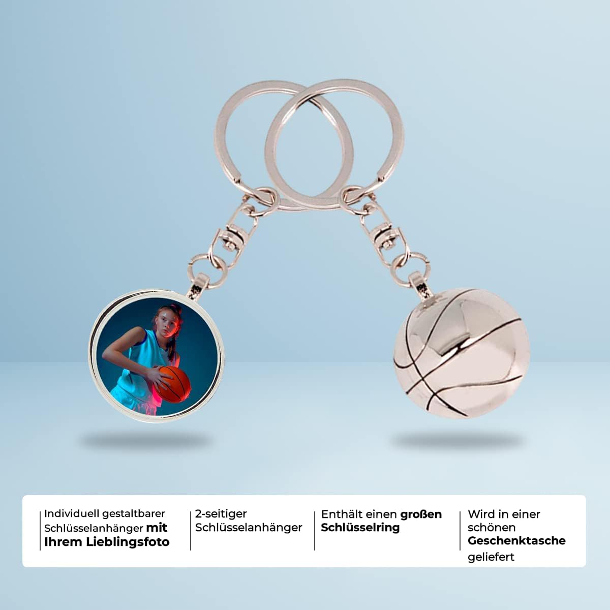 ibera gifts – Schlüsselanhänger personalisiert rund – Schlüsselanhänger Foto Basketball Design – Fotogeschenk mit Bild – Geschenk für Basketballfans