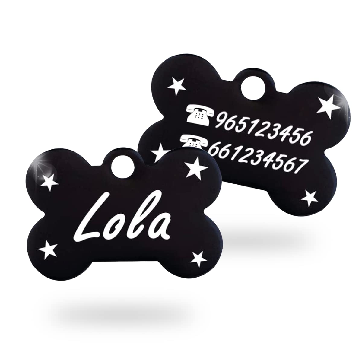 Ibera Gifts - Chapa Perro Grabada en Forma de Hueso, Placa Perro Personalizada para Perros y Gatos Muy Pequeños o Cachorros, Tamaño 22 x 15 mm, Chapa Identificativa Perro y Gato (Plateada)