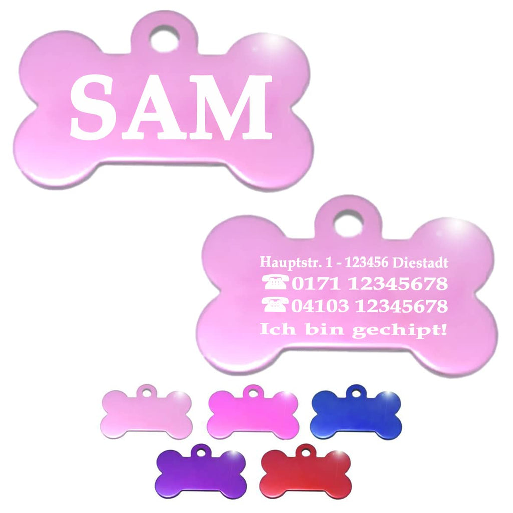 Ibera gifts - Hundemarke mit Gravur, Hundemarke personalisiert, XL, Knochenförmig, für große Haustiere, Aluminium