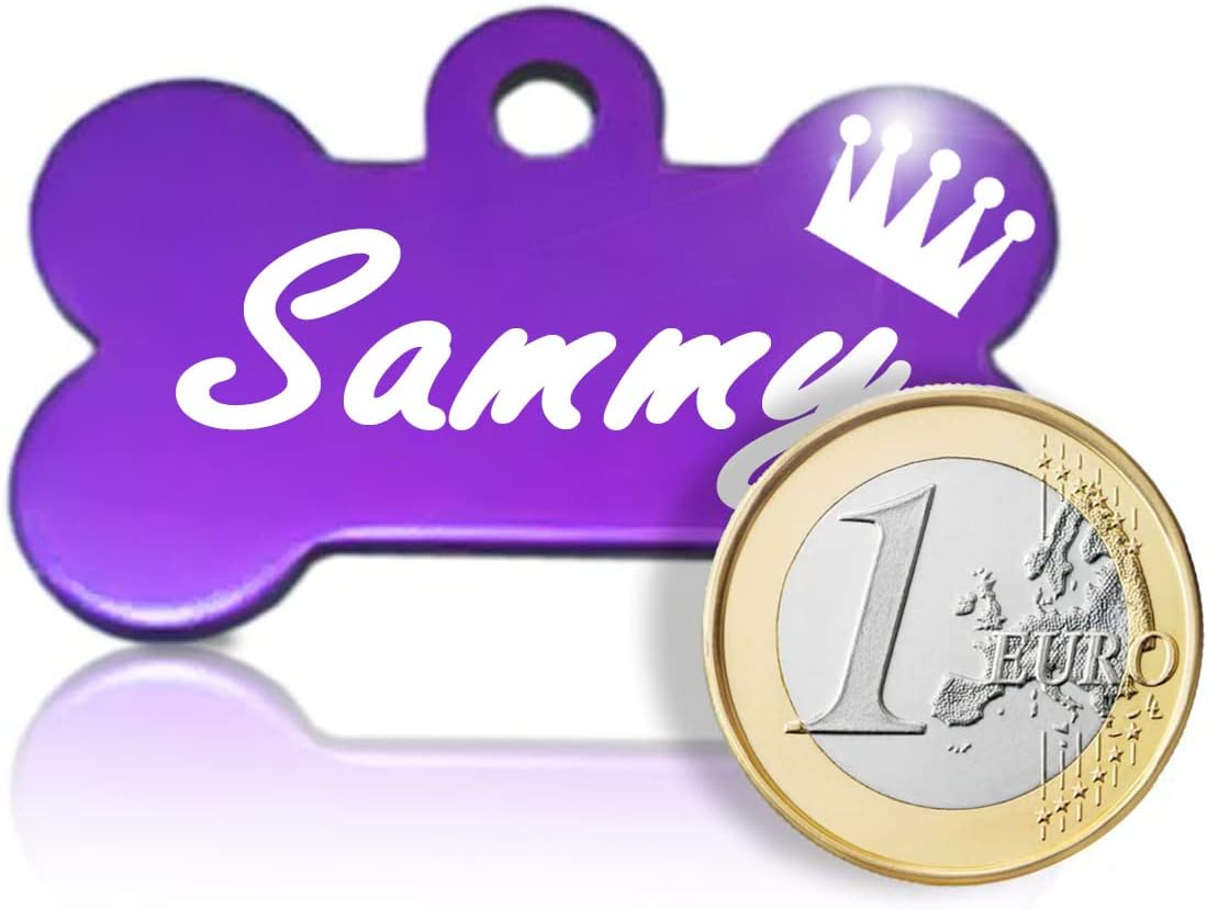 Ibera gifts - Hundemarke mit Gravur, Hundemarke personalisiert, XL, Knochenförmig, für große Haustiere, Aluminium (Lila)
