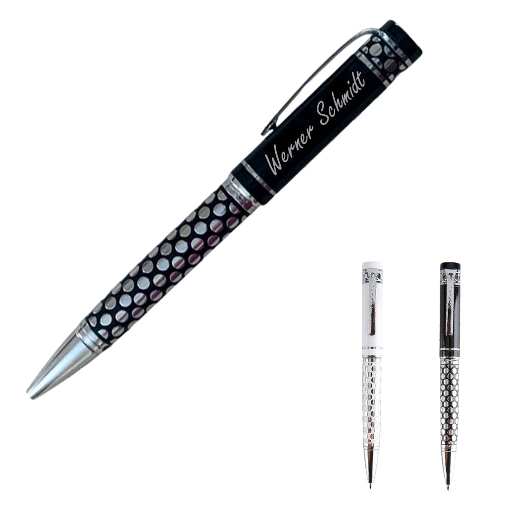 ibera gifts - Edler Kugelschreiber mit Gravur, personalisierter Kugelschreiber mit bis zu 2 Textzeilen, 14,3 cm, Geschenkbeutel inklusive (Weiß groß)