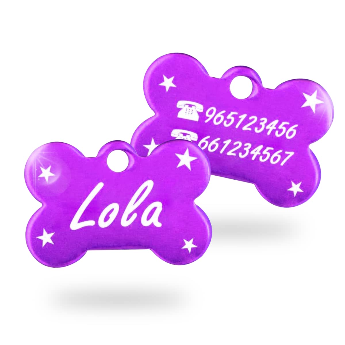 Ibera Gifts - Chapa Perro Grabada en Forma de Hueso, Placa Perro Personalizada para Perros y Gatos Muy Pequeños o Cachorros, Tamaño 22 x 15 mm, Chapa Identificativa Perro y Gato (Plateada)