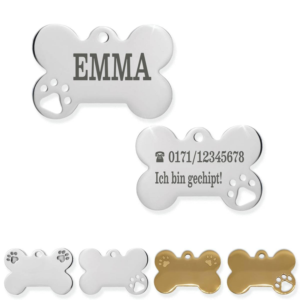 Ibera gifts - Hundemarke Mit Gravur - Personalisierte Hundemarke Für Mittelgroße Bis Große Hunde - Edelstahl 37 x 23 mm - Hundeanhänger Mit Gravur - Mit Strasssteinen (Silber/Strass/Pfote)