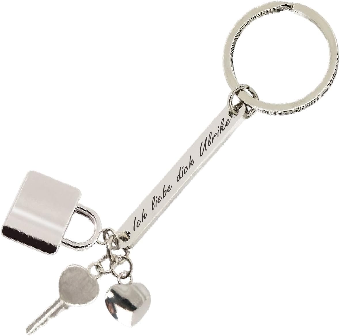 ibera gifts - Personalisierter Schlüsselanhänger Herz - Anhänger als Geschenke Mit Gravur für Freund, Freundin, Vatertag, Muttertag, Partner - Coole Schluesselanhaenger (Silbernes Vorhängeschloss)