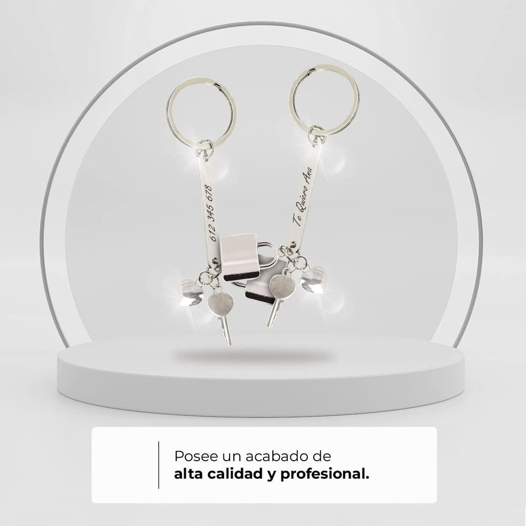 Ibera Gifts - Llavero Personalizado con Candado, Llave y Corazón, Acero Inoxidable, Llaveros Personalizados y Llaveros Originales, Presentado en Bolsa de Regalo