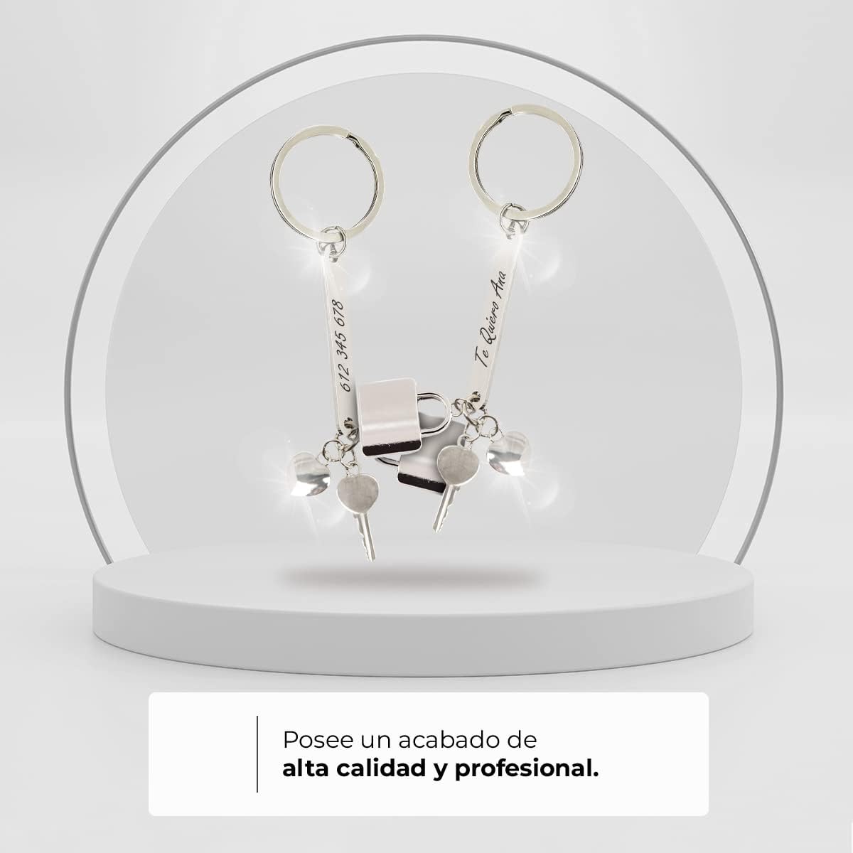 Ibera Gifts - Llavero Personalizado con Candado, Llave y Corazón, Acero Inoxidable, Llaveros Personalizados y Llaveros Originales, Presentado en Bolsa de Regalo