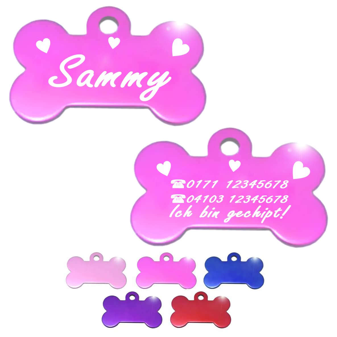 Ibera gifts - Hundemarke mit Gravur, Hundemarke personalisiert, XL, Knochenförmig, für große Haustiere, Aluminium (Blau)