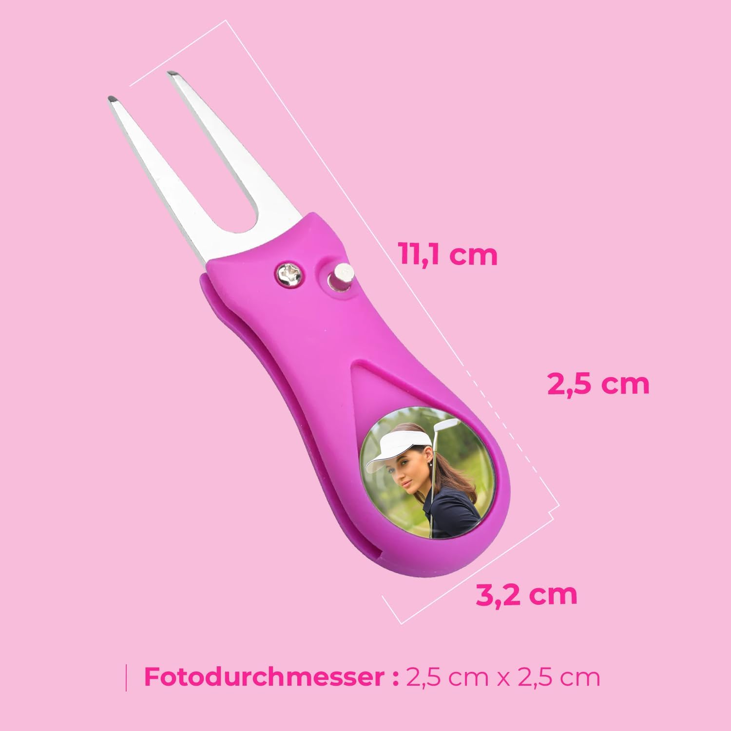 ibera gifts - Golf Pitchgabel mit magnetischem Golfball Marker, personalisiert mit Foto - Personalisierte Pitch Pitching Gabel Divot Tool