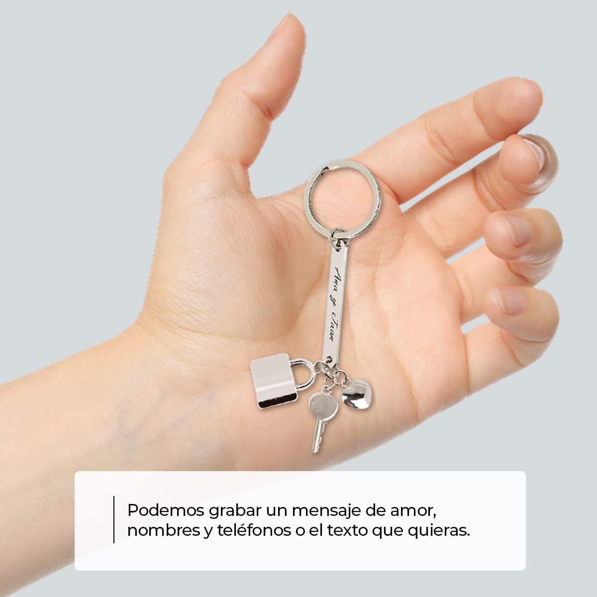 Ibera Gifts - Llavero Personalizado con Candado, Llave y Corazón, Acero Inoxidable, Llaveros Personalizados y Llaveros Originales, Presentado en Bolsa de Regalo
