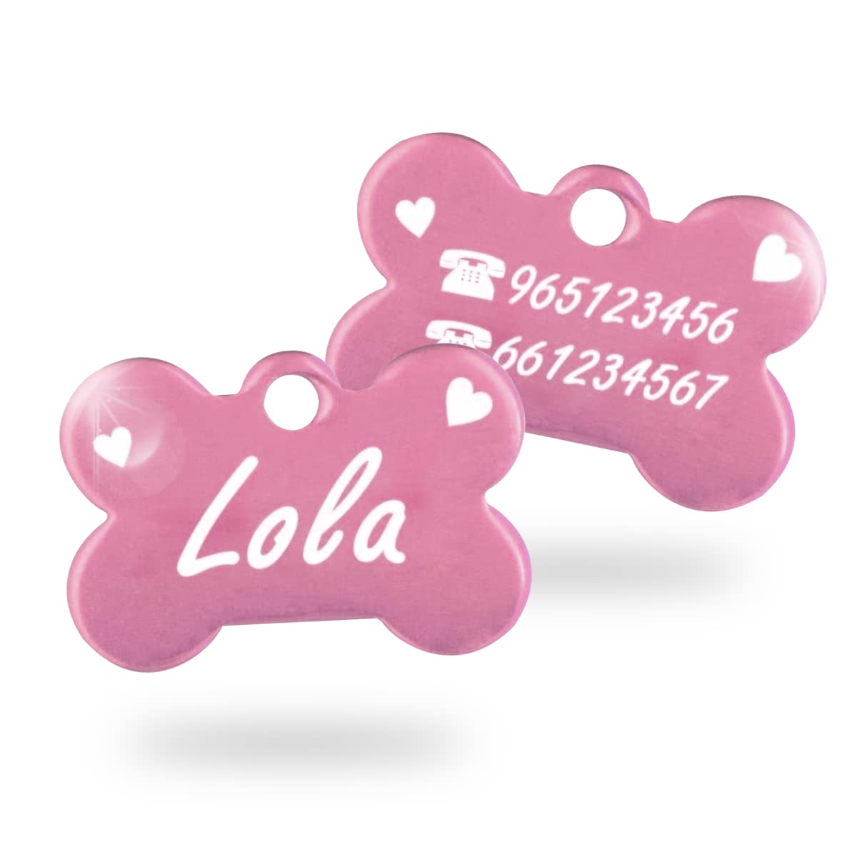 Ibera Gifts - Chapa Perro Grabada en Forma de Hueso, Placa Perro Personalizada para Perros y Gatos Muy Pequeños o Cachorros, Tamaño 22 x 15 mm, Chapa Identificativa Perro y Gato (Plateada)